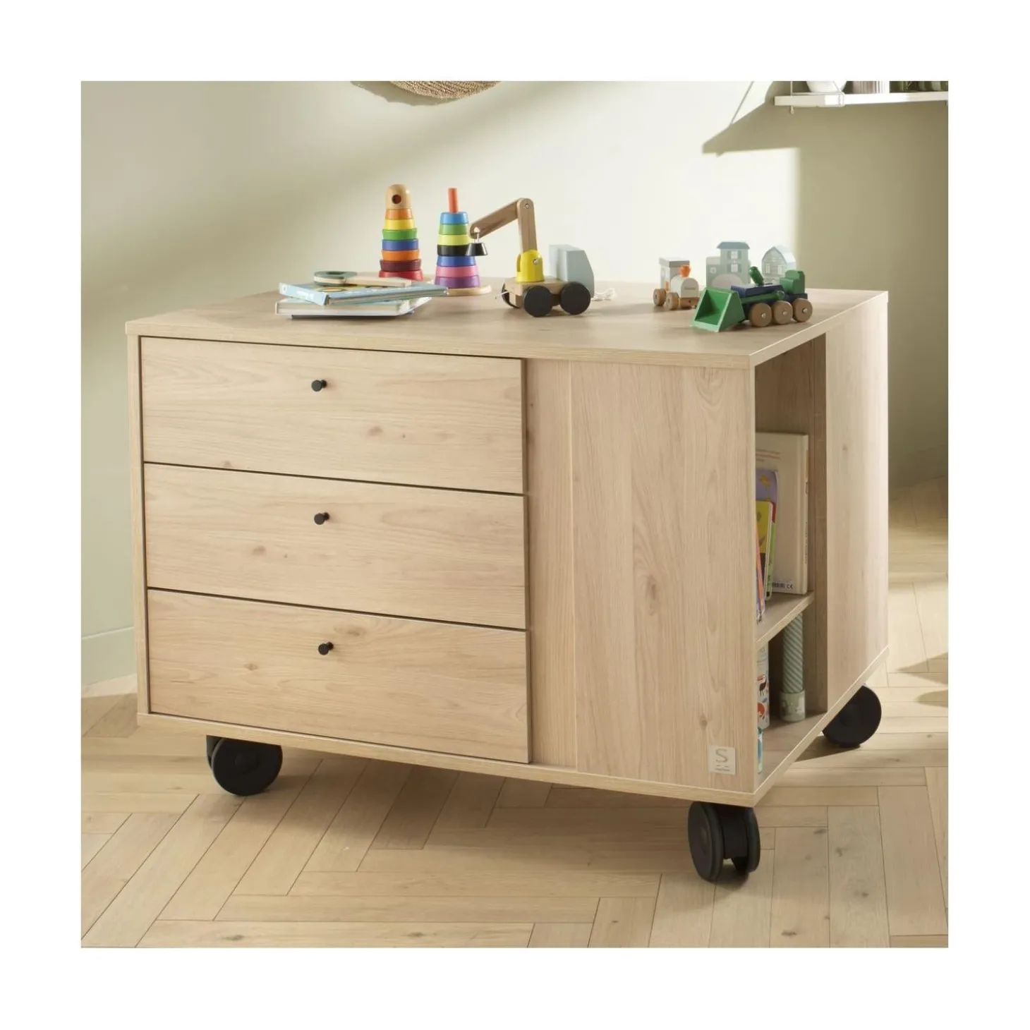 Sauthon Commode Ilot Bébé Chêne Suave/Hêtre Brut