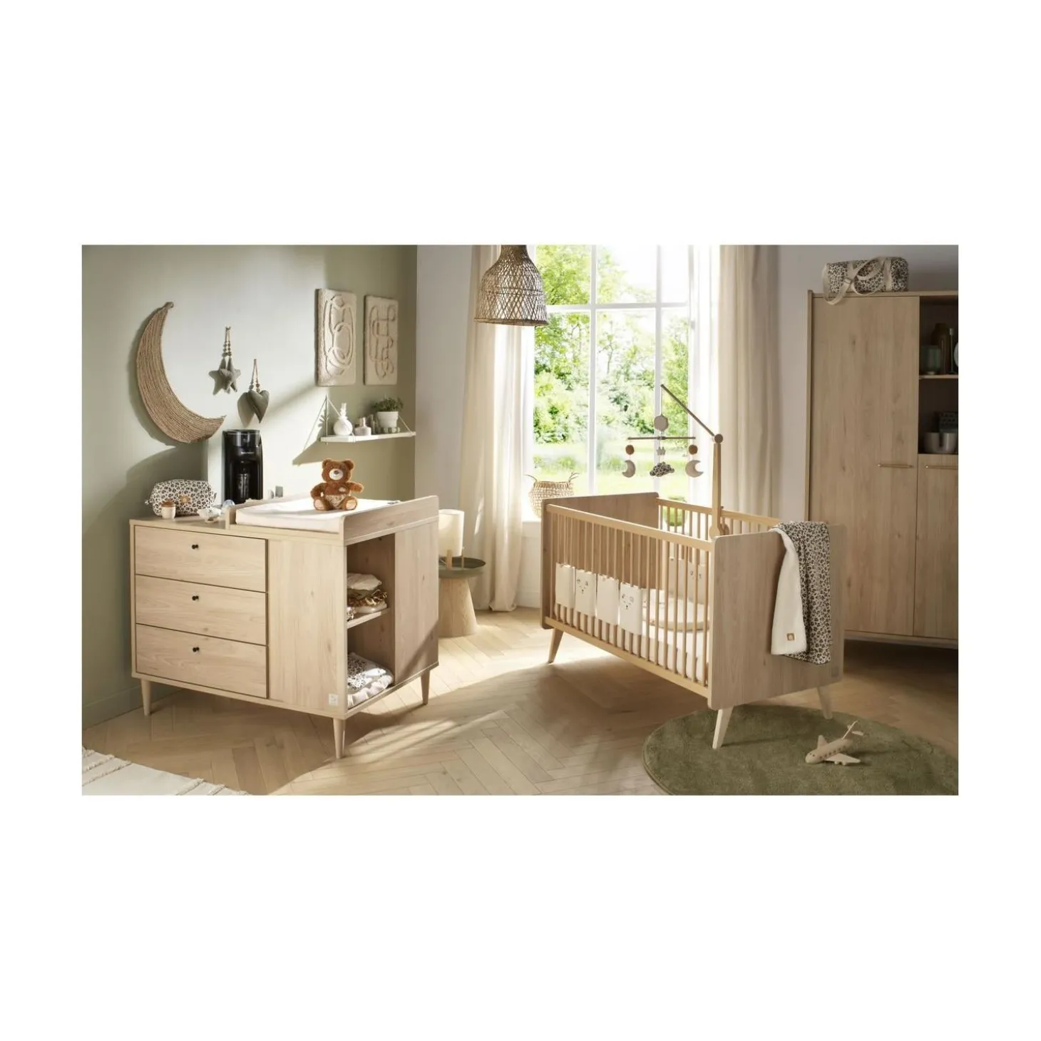 Sauthon Commode Ilot Bébé Chêne Suave/Hêtre Brut