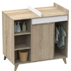 Sauthon Commode à langer évolutive en bureau Nova Chêne Doré - Blanc Lin