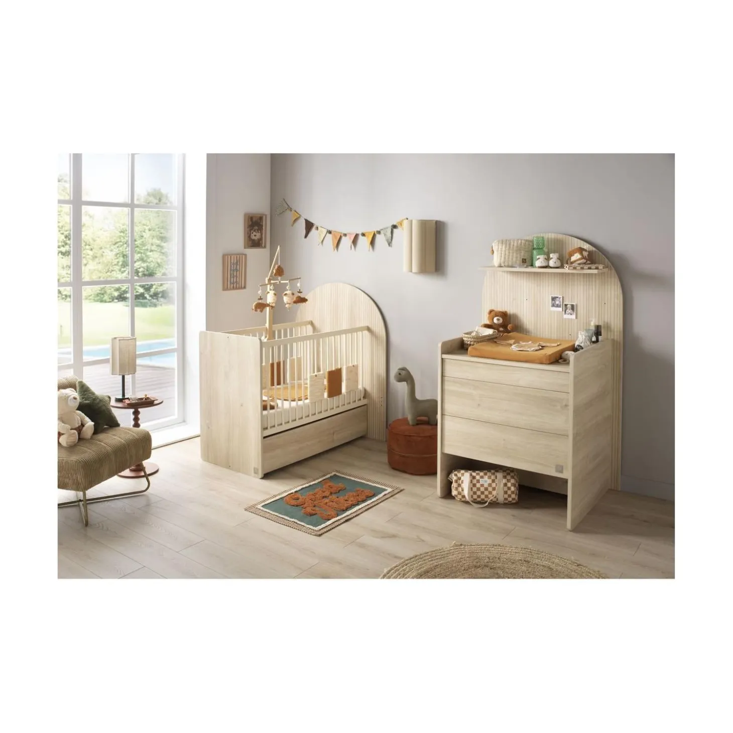 Sauthon Commode à langer évolutive en Bureau Arche Chêne Sépia/Chêne Strié Sépia Arche