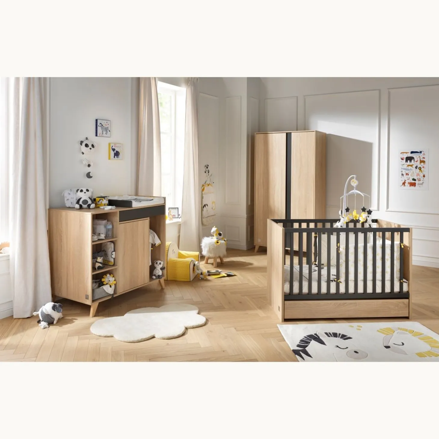 Sauthon Commode à langer évolutive en bureau Nova Chêne Doré - Gris Volcan