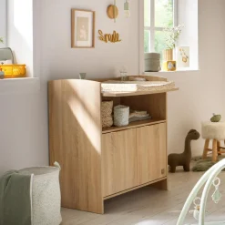 Sauthon                    Commode 2 porte Azur avec dispositif à langer    Chêne Doré