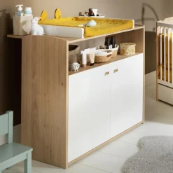 Sauthon Commode 2 Portes Blanches 1 Niche Alice Chêne Suave / Blanc