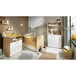 Sauthon Commode 2 Portes Blanches 1 Niche Alice Chêne Suave / Blanc