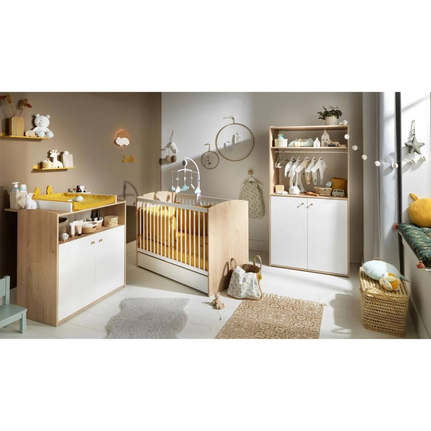 Sauthon Commode 2 Portes Blanches 1 Niche Alice Chêne Suave / Blanc