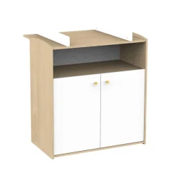 Sauthon Commode 2 Portes Blanches 1 Niche Alice Chêne Suave / Blanc