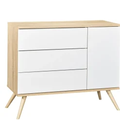 Sauthon                    Commode porte + 3 tiroirs Seventies    Blanc