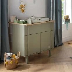 Sauthon Commode 1 tiroir et 2 portes Eléonore Kaki - Chêne Doré