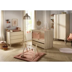 Sauthon                    Commode 3 tiroirs Mélinée    Chêne Sépia/Crème/Hêtre Vernis