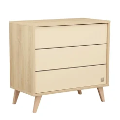 Sauthon                    Commode 3 tiroirs Mélinée    Chêne Sépia/Crème/Hêtre Vernis