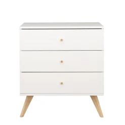 Sauthon                    Commode 3 Tiroirs Nacrea    Blanc / Hêtre vernis naturel