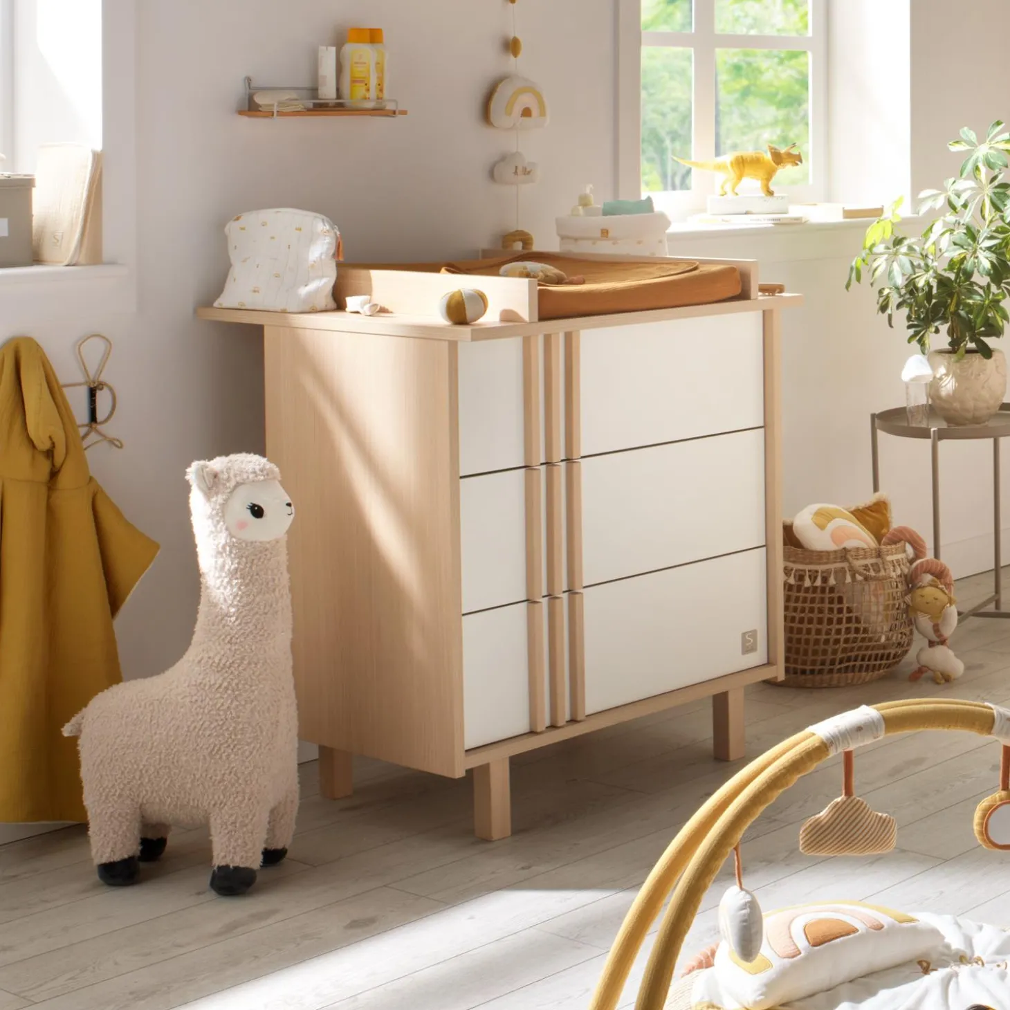 Sauthon Commode 3 tiroirs Nature Chêne Velours - Blanc