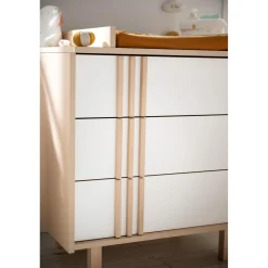 Sauthon Commode 3 tiroirs Nature Chêne Velours - Blanc