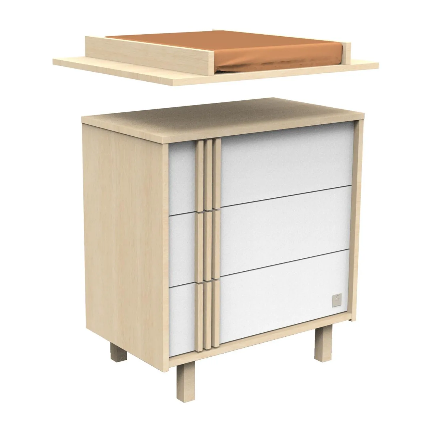Sauthon Commode 3 tiroirs Nature Chêne Velours - Blanc
