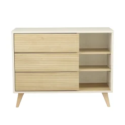 Sauthon Commode 3 Tiroirs 3 Niches Kronos Blanc / décor bois