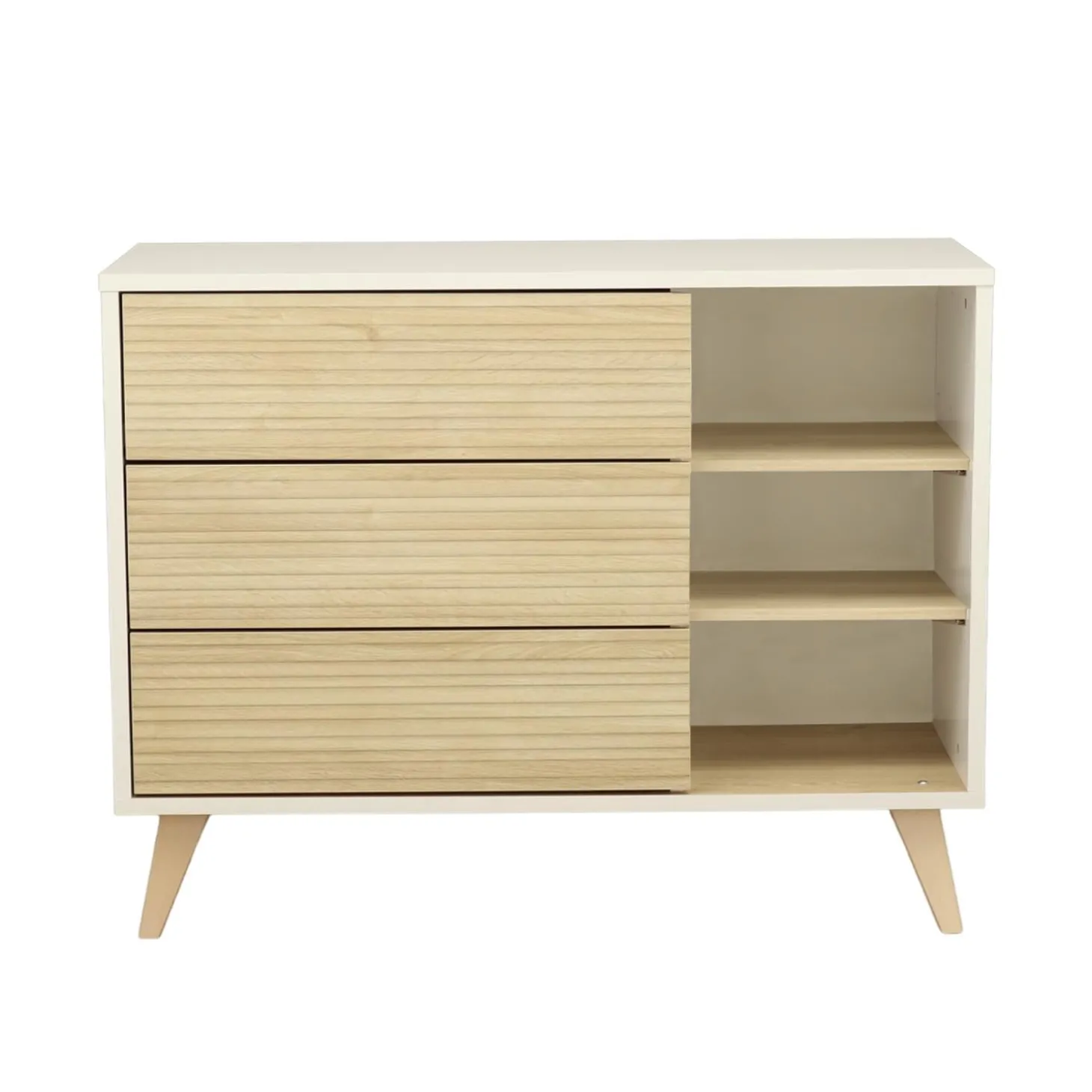 Sauthon Commode 3 Tiroirs 3 Niches Kronos Blanc / décor bois