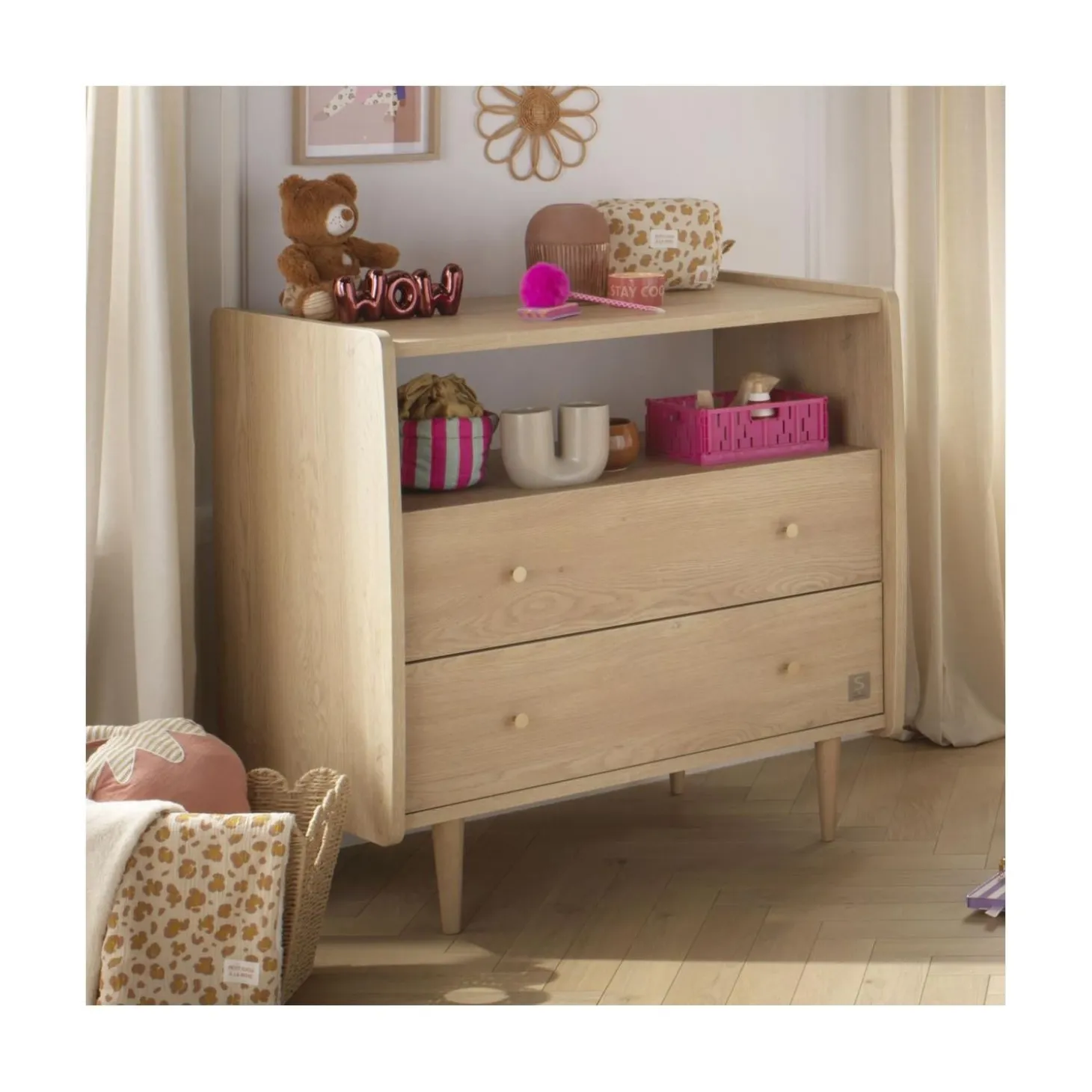 Sauthon Commode 2 Tiroirs 1 Niche My Love Chêne Vintage