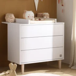 Sauthon Commode 3 tiroirs Paloma Blanc Neige/Hêtre Vernis