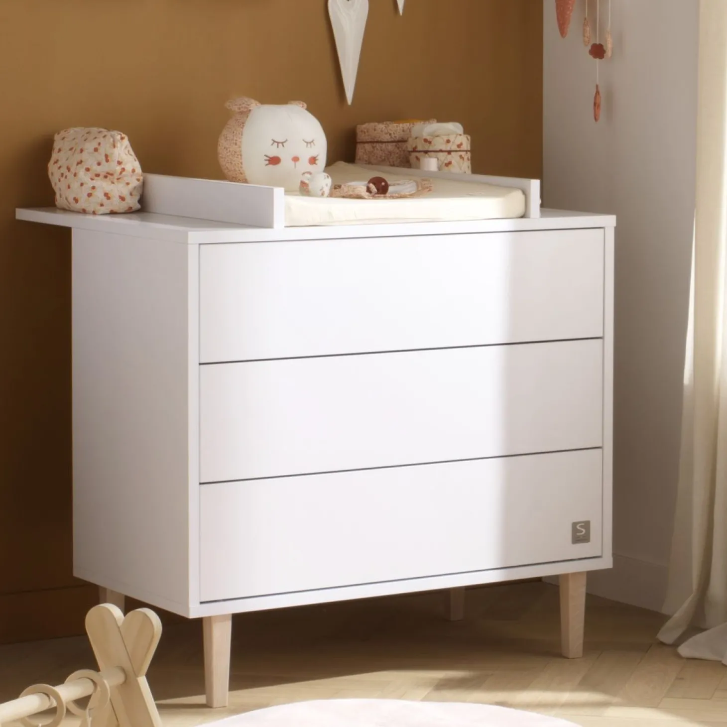 Sauthon Commode 3 tiroirs Paloma Blanc Neige/Hêtre Vernis