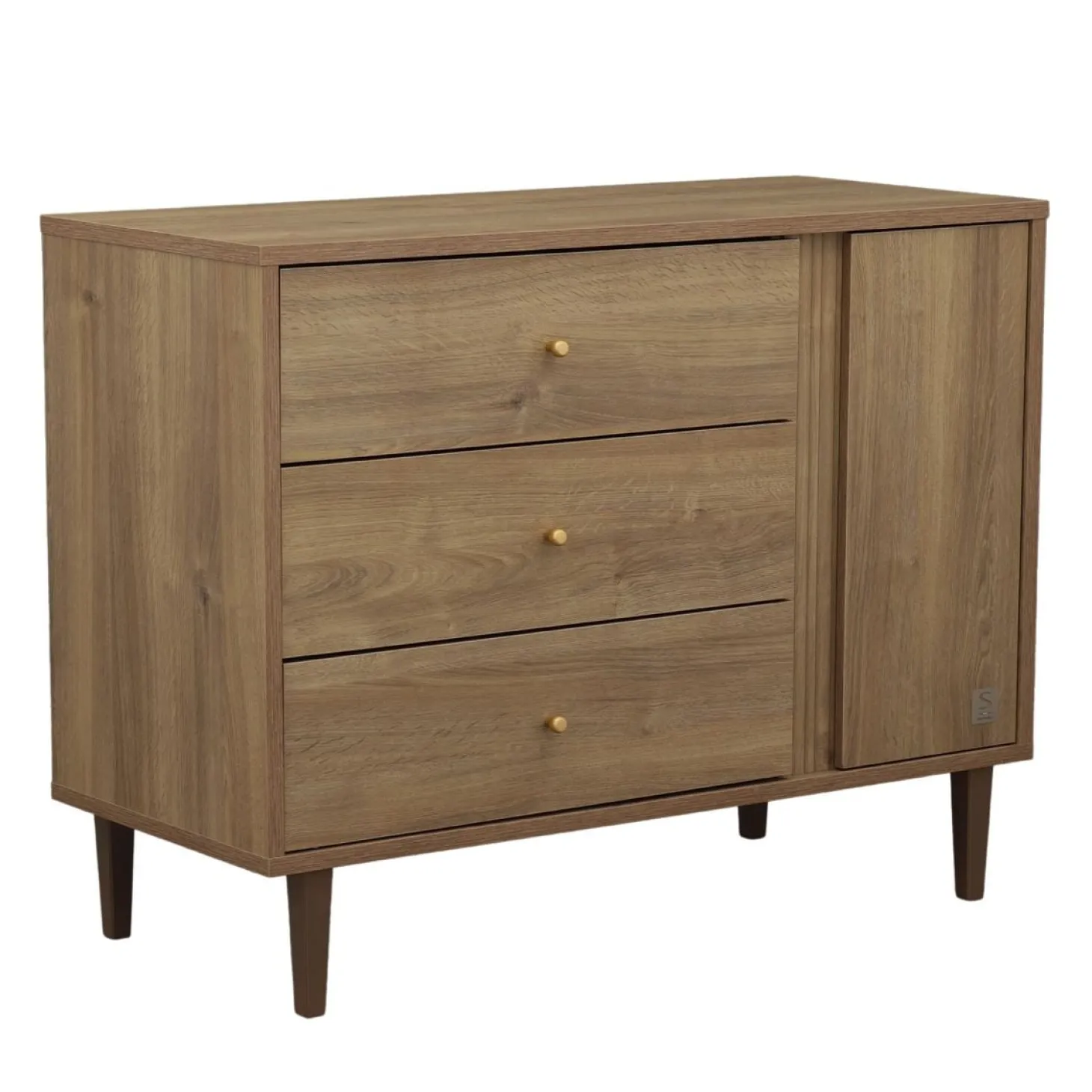 Sauthon Commode 3 tiroirs 1 porte Mokka Chêne/Chêne Strié/Chêne Foncé