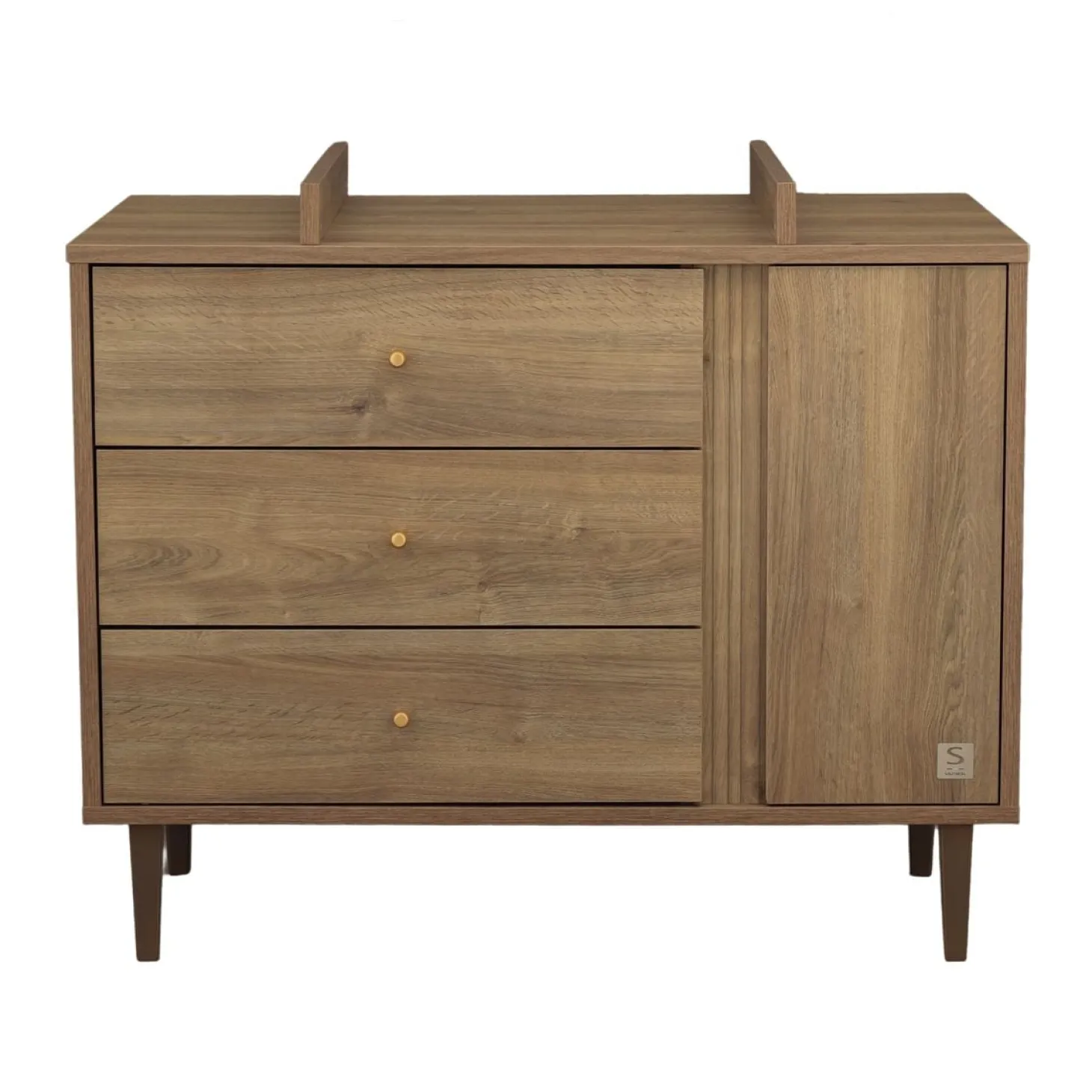 Sauthon Commode 3 tiroirs 1 porte Mokka Chêne/Chêne Strié/Chêne Foncé