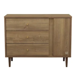 Sauthon Commode 3 tiroirs 1 porte Mokka Chêne/Chêne Strié/Chêne Foncé