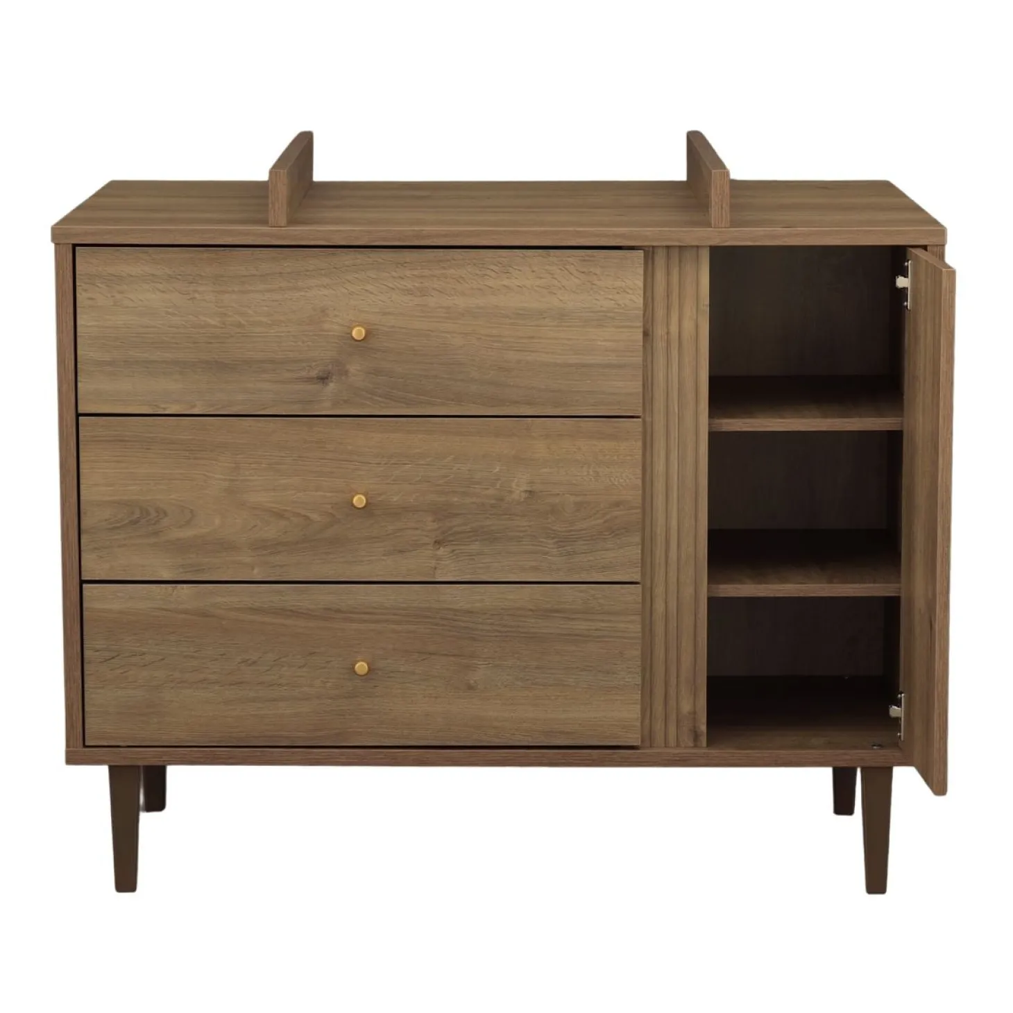 Sauthon Commode 3 tiroirs 1 porte Mokka Chêne/Chêne Strié/Chêne Foncé