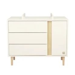 Sauthon Commode 3 tiroirs 1 porte Paloma Blanc Neige/Chêne Strié Sépia/Hêtre Vernis