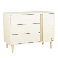 Sauthon Commode 3 tiroirs 1 porte Paloma Blanc Neige/Chêne Strié Sépia/Hêtre Vernis