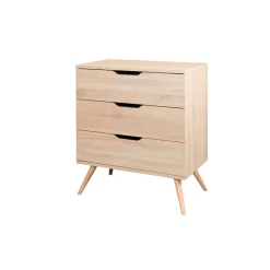 Sauthon                    Commode 3 Tiroirs Sixties Bois    Chêne doré / Hêtre vernis naturel
