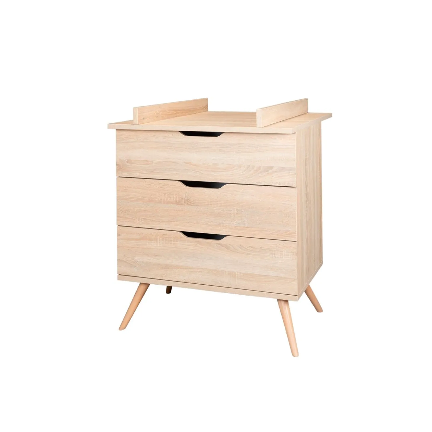 Sauthon Commode 3 Tiroirs Sixties Bois Chêne doré / Hêtre vernis naturel