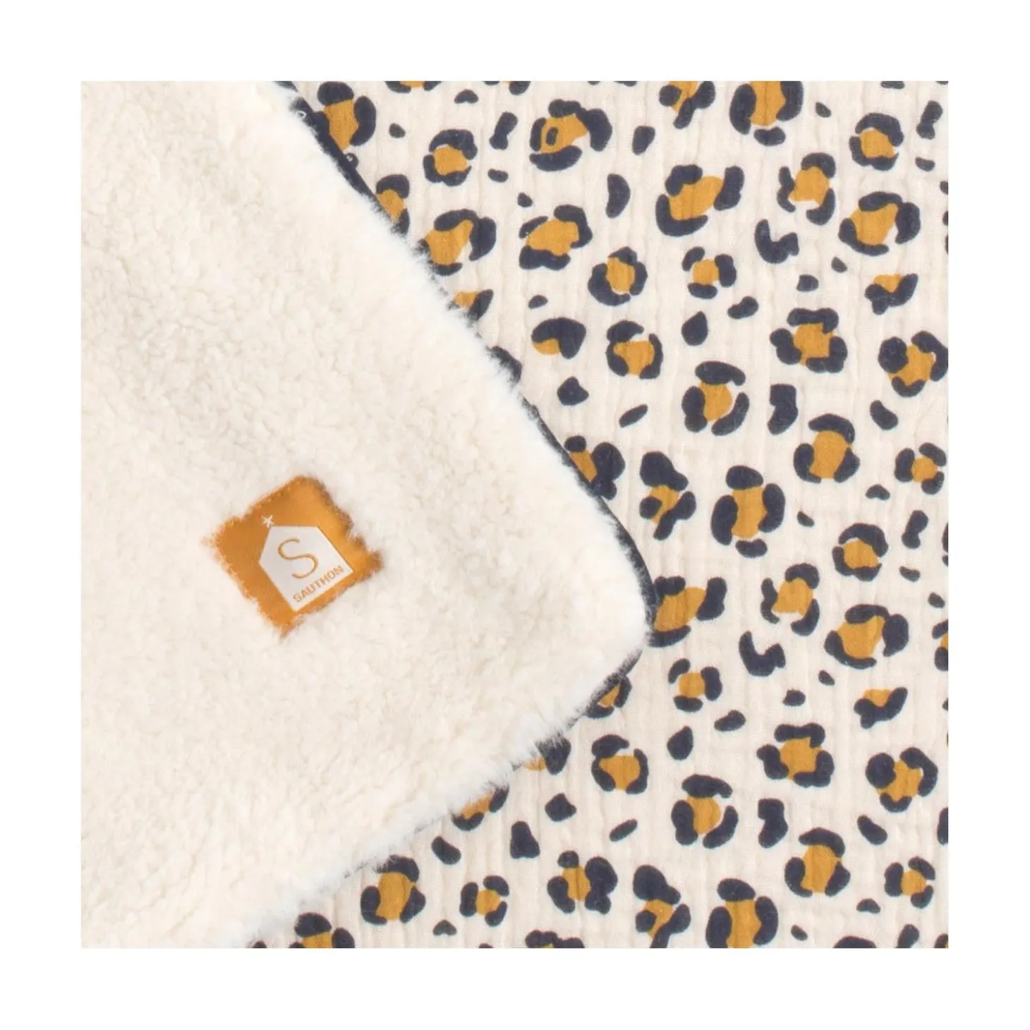 Sauthon Couverture Motif Léopard Leopard Ecru/Noir/Caramel