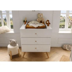 Sauthon Dispositif à Langer Dessus Integral Nacrea Blanc / Hêtre vernis naturel