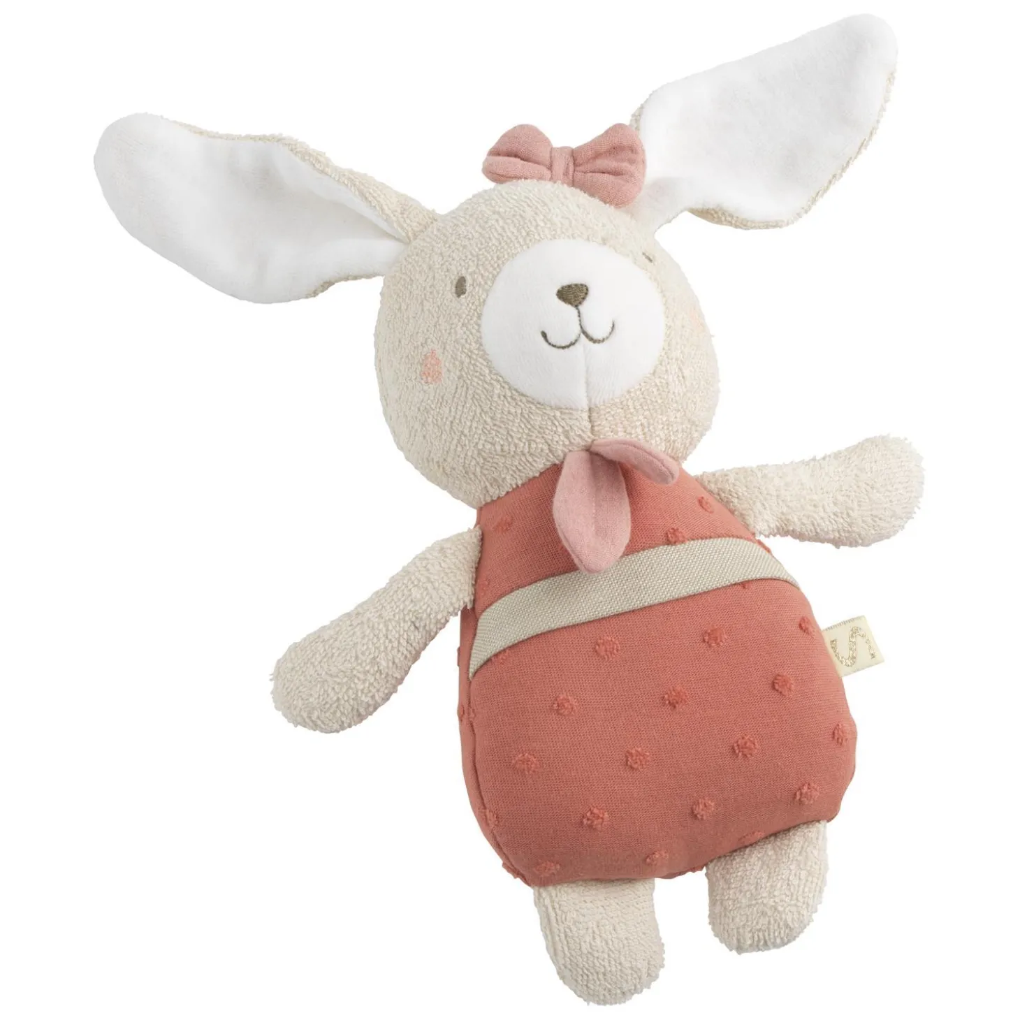Sauthon Doudou Grand Modele Petit Coeur Rose Poudré/Beige Chiné