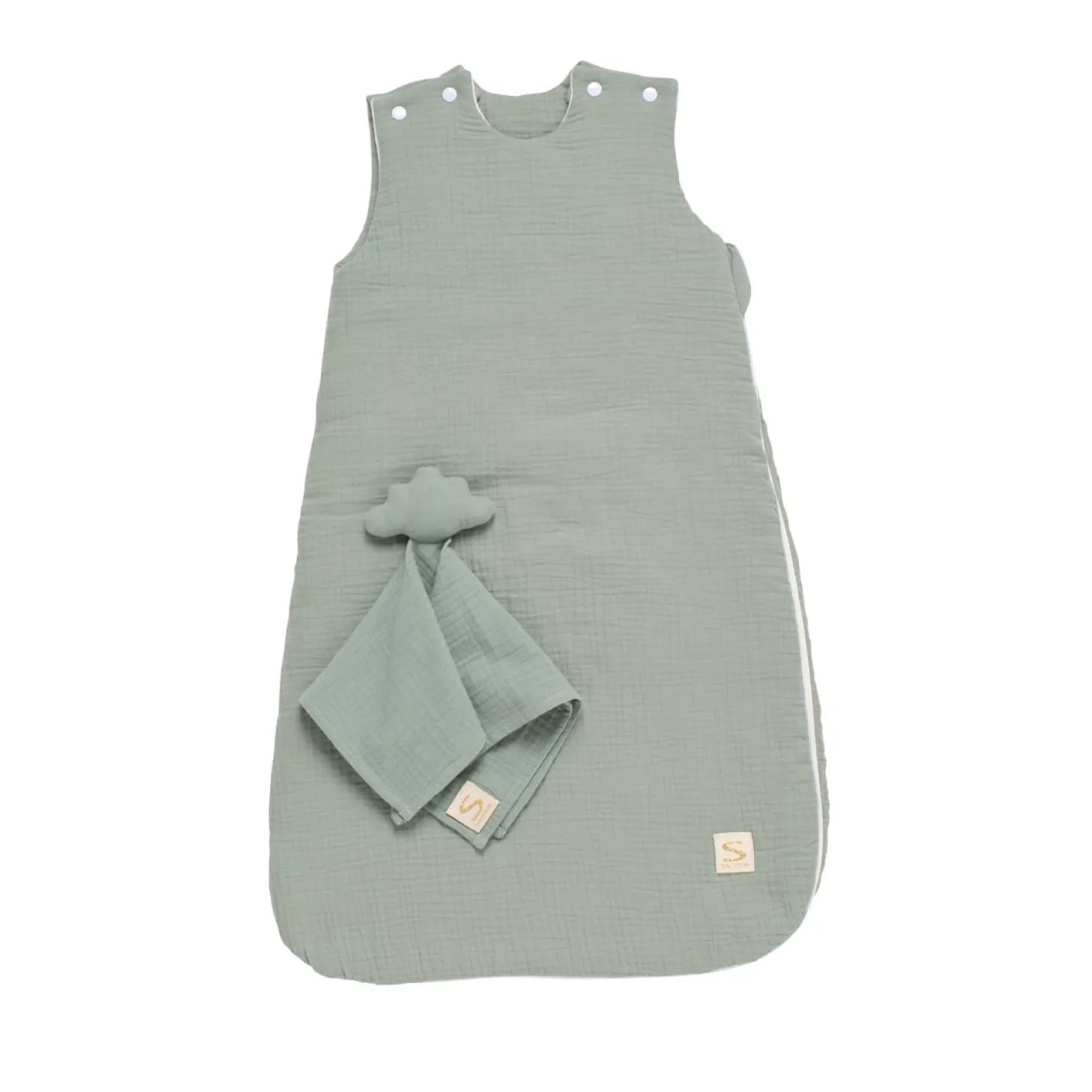 Sauthon Gigoteuse + doudou mouchoir Uni Sauge Vert 0-6 mois