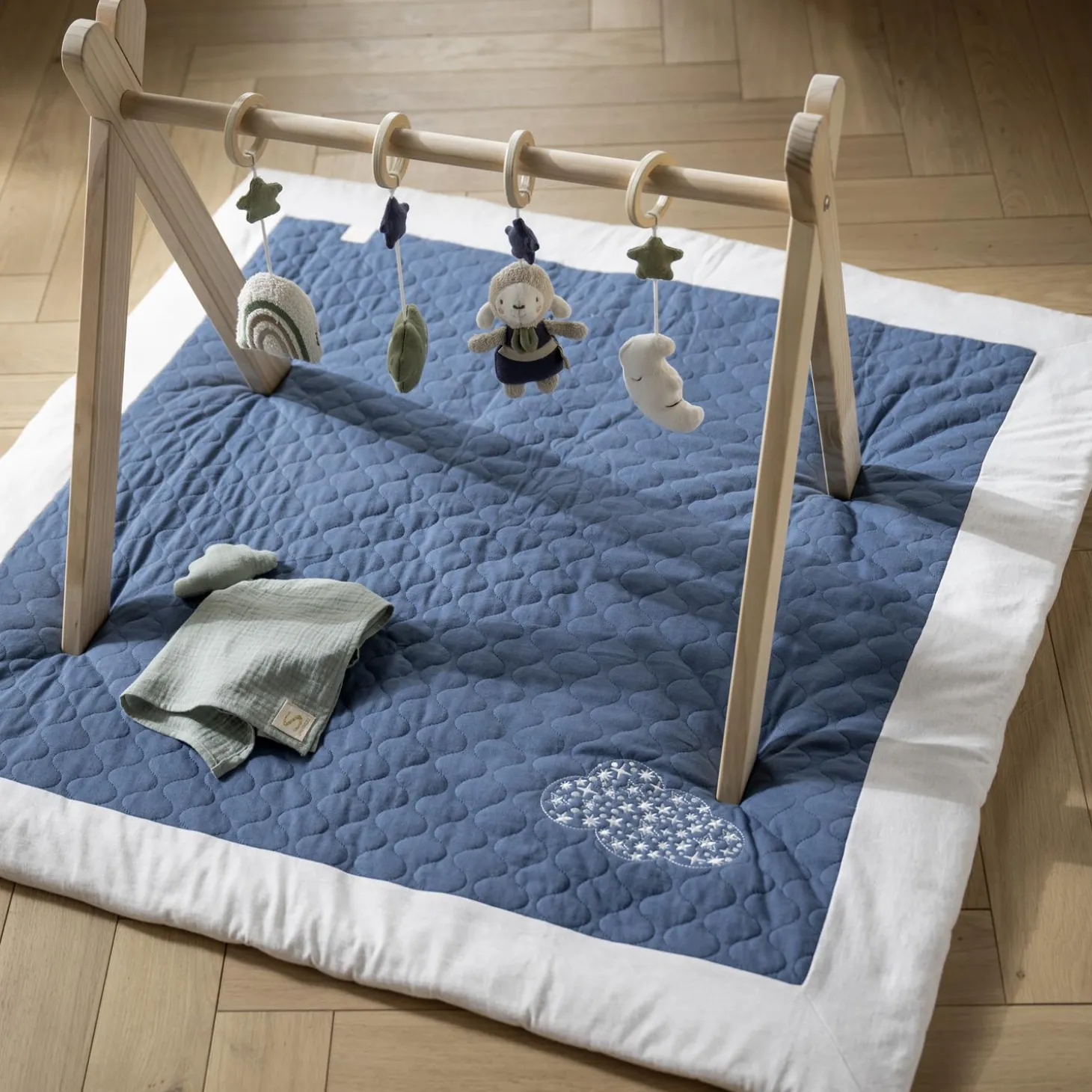 Sauthon Grand Tapis Petit Nuage Bleu Orage/Beige Chiné