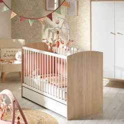 Sauthon Lit bébé Access Chêne Doré - Blanc 60x120 cm