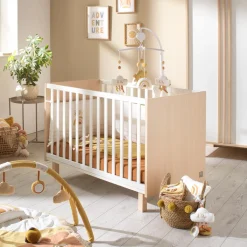 Sauthon                    Lit bébé Nature    Chêne Velours - Blanc            60x120 cm