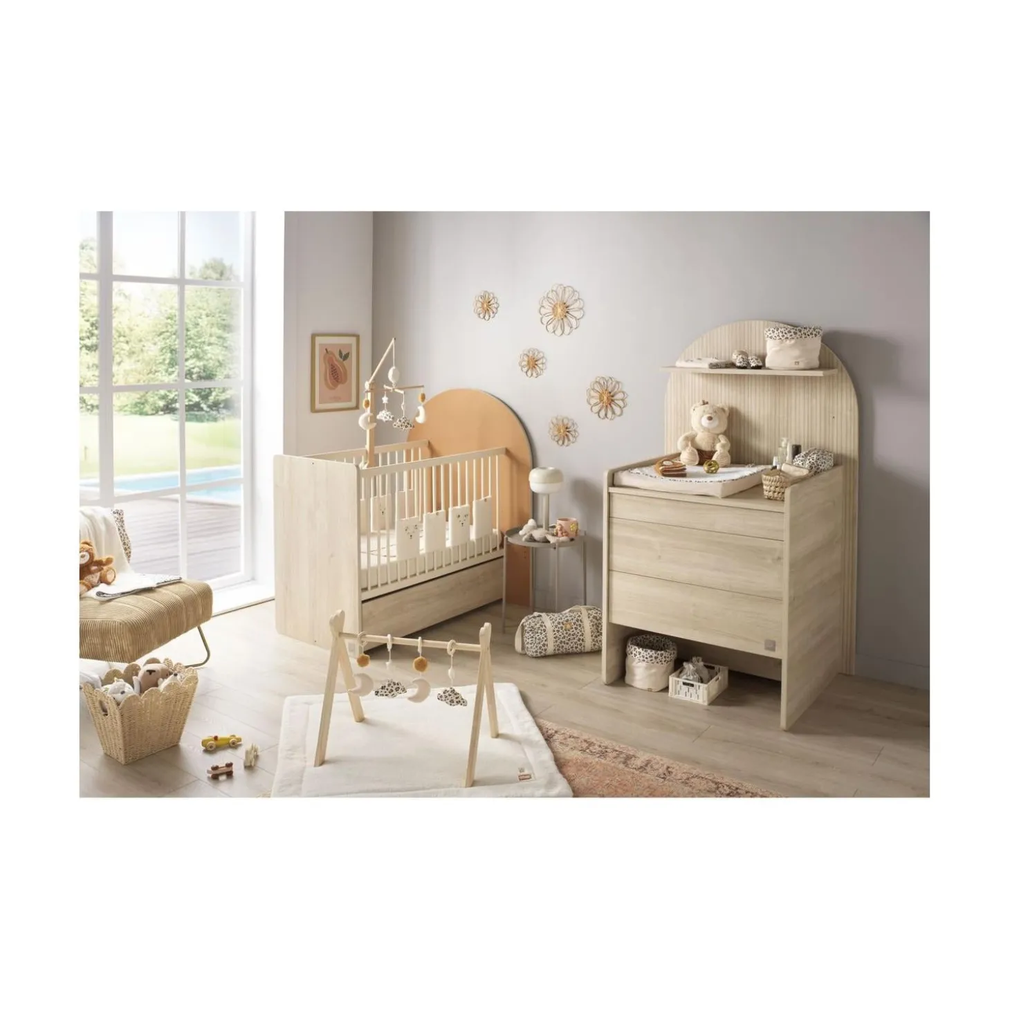 Sauthon Lit bébé Transformable Arche Chêne Sépia/Caramel Arche/Crème 60x120 cm / 90x190 cm
