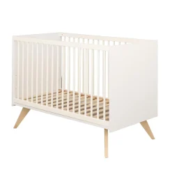 Sauthon Lit Bebe Nacrea Blanc / Hêtre vernis naturel 60x120 cm
