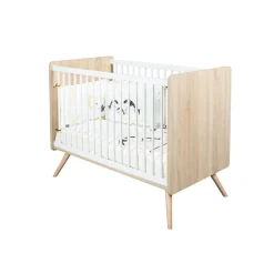 Sauthon Lit Bebe Sixties Blanc Bois Chêne doré / Blanc 60x120 cm