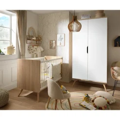 Sauthon                    Lit Bebe Sixties Blanc Bois    Chêne doré / Blanc            60x120 cm