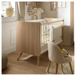 Sauthon Lit Bebe Sixties Blanc Bois Chêne doré / Blanc 60x120 cm