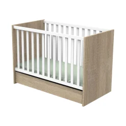 Sauthon                    LIT BEBE 120x60 ROSE    Chêne Doré - Blanc Lin            60x120 cm