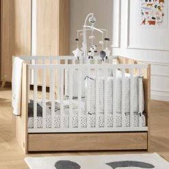 Sauthon                    LIT BEBE 120x60 ROSE    Chêne Doré - Blanc Lin            60x120 cm