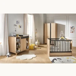 Sauthon                    LIT BEBE 120x60 ROSE    Chêne Doré - Gris Volcan            60x120 cm