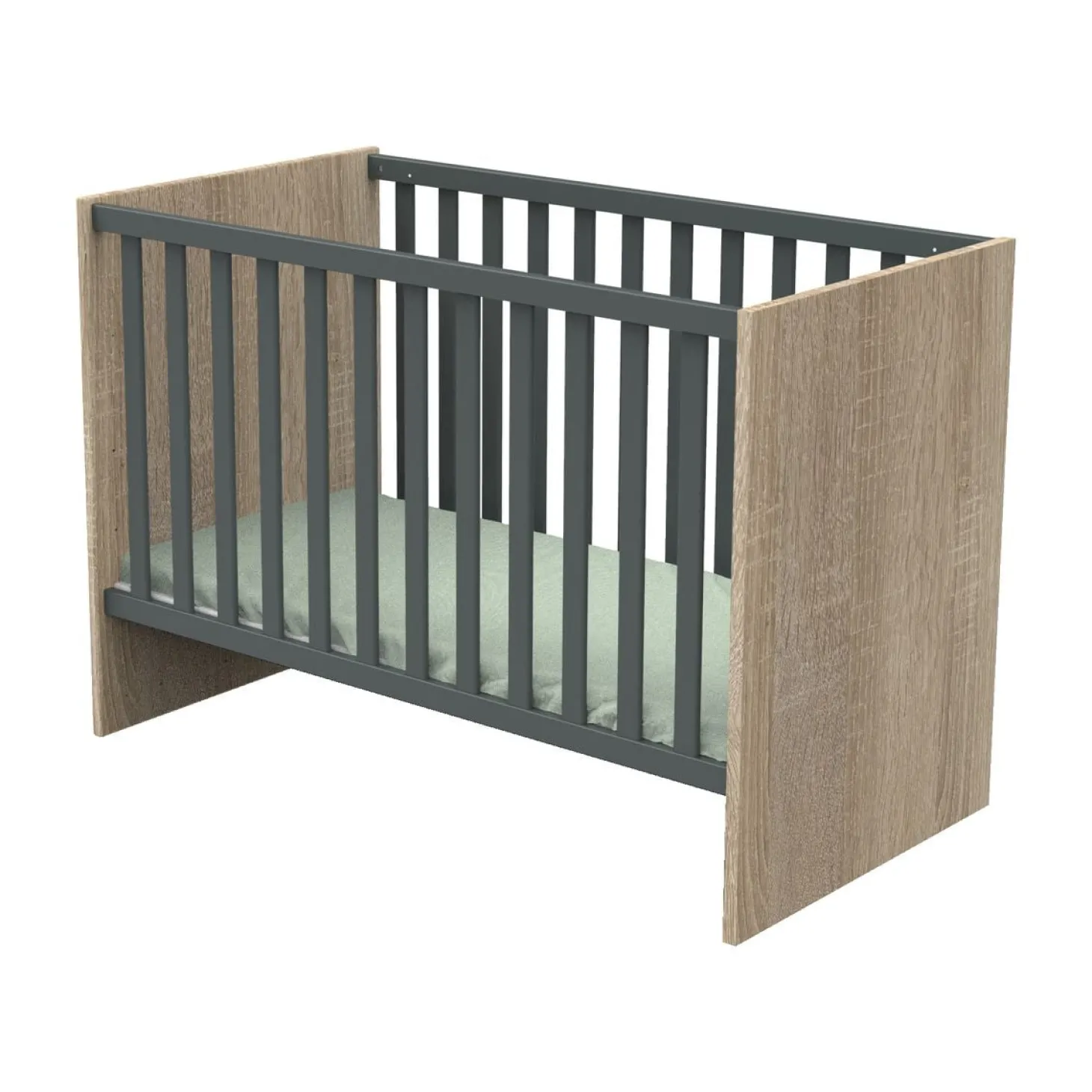 Sauthon LIT BEBE 120x60 ROSE Chêne Doré - Gris Volcan 60x120 cm