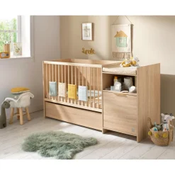 Sauthon                    Lit combiné évolutif Azur    Chêne Doré - Hêtre Vernis - Blanc