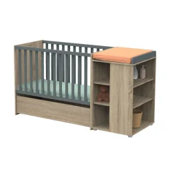 Sauthon                    Lit combiné évolutif Nova    Chêne Doré - Gris Volcan            60x120 cm