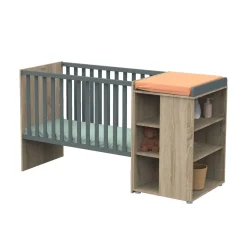 Sauthon                    Lit combiné évolutif Nova    Chêne Doré - Gris Volcan            60x120 cm